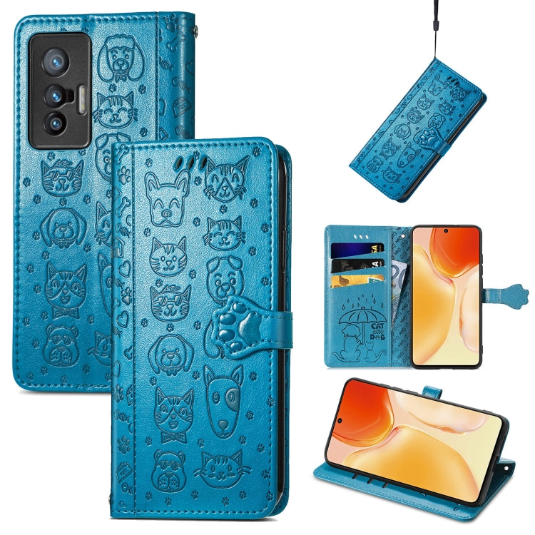 Lovely Cat and Dog Embossing Pattern Horizontal Flip Leather Phone Case with Holder & Card Slots & Wallet & Cartoon Clasp & Lanyard
