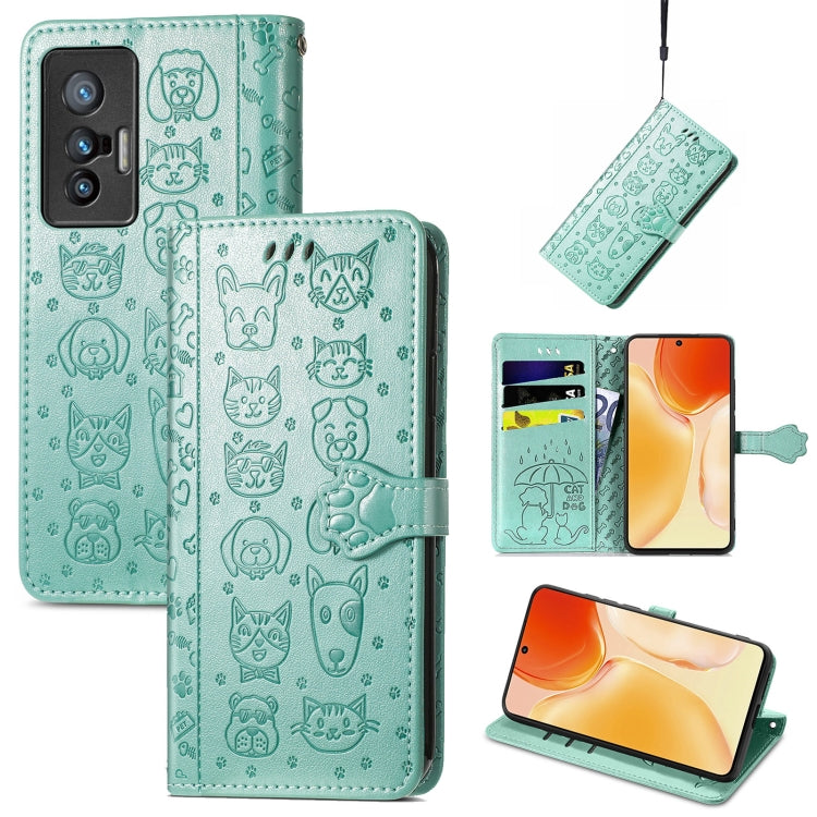 Lovely Cat and Dog Embossing Pattern Horizontal Flip Leather Phone Case with Holder & Card Slots & Wallet & Cartoon Clasp & Lanyard