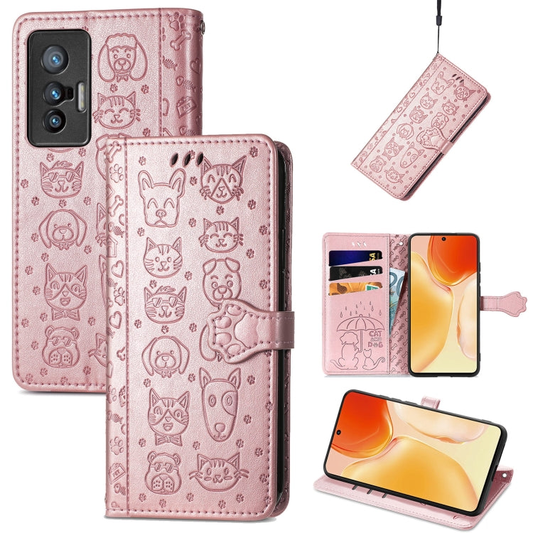 Lovely Cat and Dog Embossing Pattern Horizontal Flip Leather Phone Case with Holder & Card Slots & Wallet & Cartoon Clasp & Lanyard