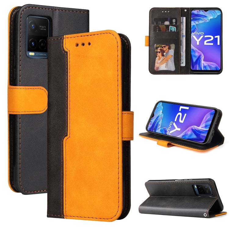 Stitching-Color Horizontal Flip Leather Phone Case with Holder & Card Slots & Photo Frame, For vivo Y21 / Y21s / Y33s