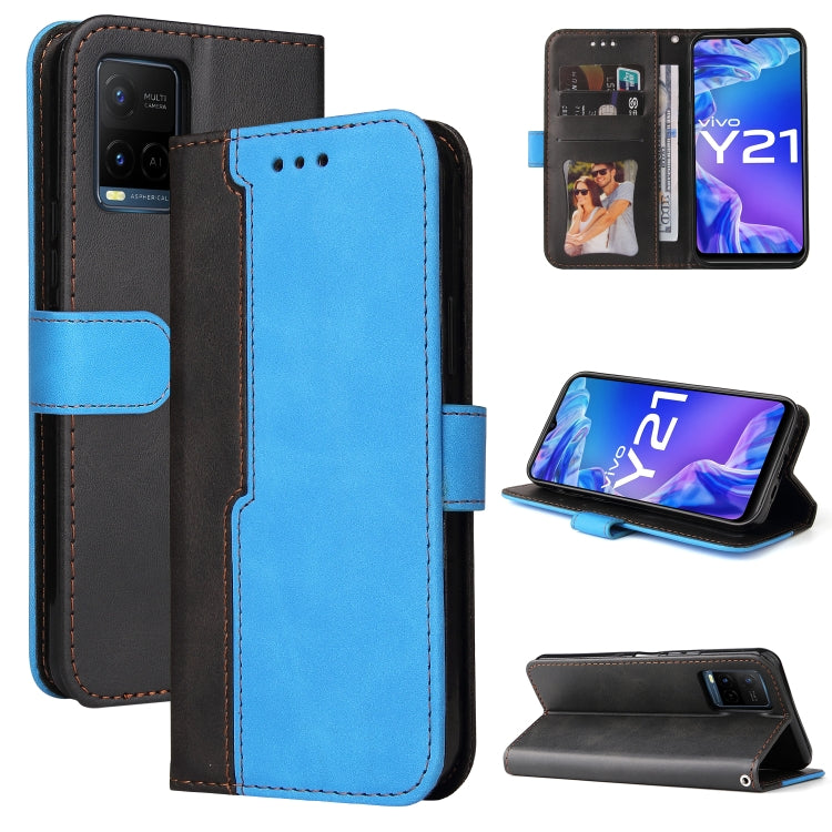 Stitching-Color Horizontal Flip Leather Phone Case with Holder & Card Slots & Photo Frame, For vivo Y21 / Y21s / Y33s