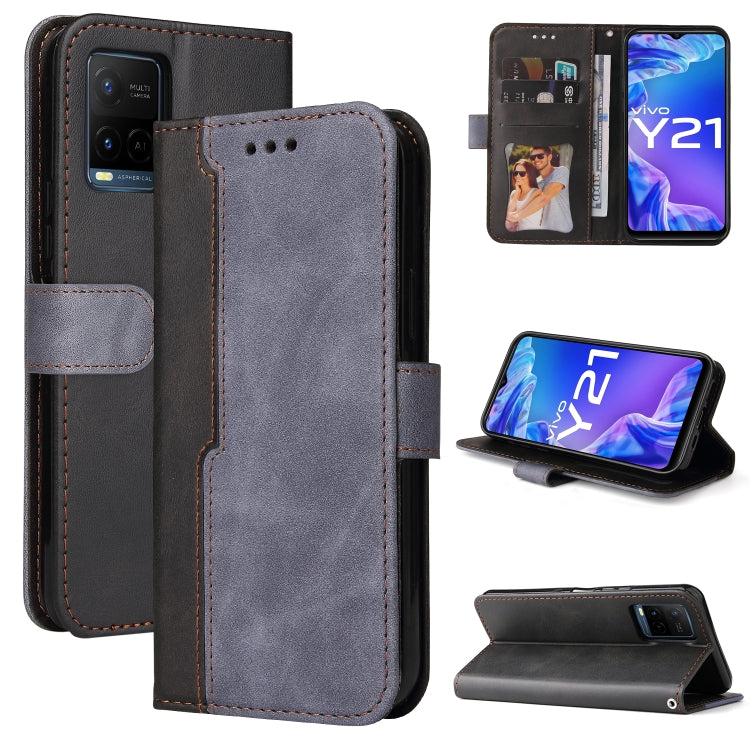 Stitching-Color Horizontal Flip Leather Phone Case with Holder & Card Slots & Photo Frame, For vivo Y21 / Y21s / Y33s