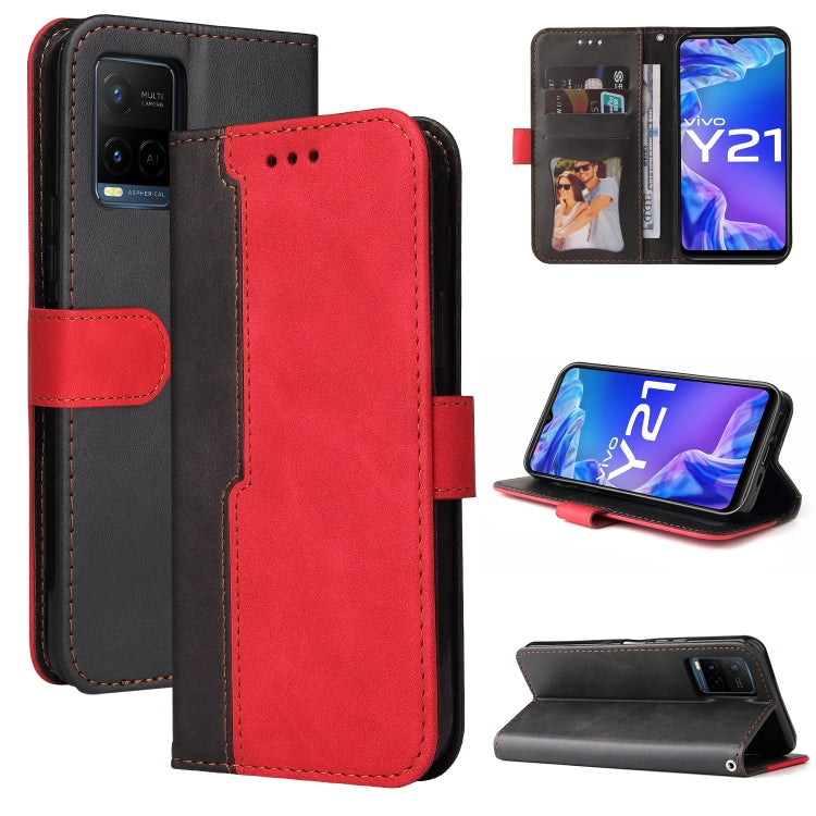 Stitching-Color Horizontal Flip Leather Phone Case with Holder & Card Slots & Photo Frame, For vivo Y21 / Y21s / Y33s