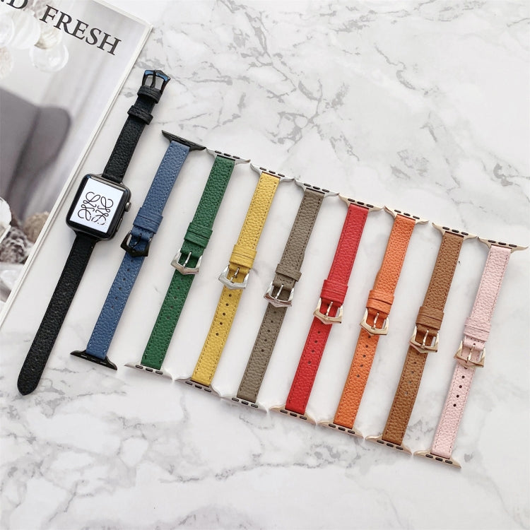 Litchi Texture Slimming Strap Watchband For Apple Watch Series, 7 41mm / 6&amp;SE&amp;5&amp;4 40mm / 3&amp;2&amp;1 38mm, 7 45mm / 6&amp;SE&amp;5&amp;4 44mm / 3&amp;2&amp;1 42mm