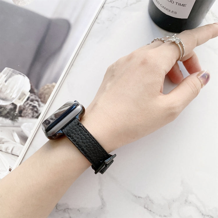 Litchi Texture Slimming Strap Watchband For Apple Watch Series, 7 41mm / 6&amp;SE&amp;5&amp;4 40mm / 3&amp;2&amp;1 38mm, 7 45mm / 6&amp;SE&amp;5&amp;4 44mm / 3&amp;2&amp;1 42mm
