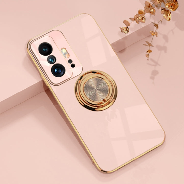 6D Electroplating Full Coverage Silicone Protective Case with Magnetic Ring Holder, For Xiaomi Mi 11T / Mi 11T Pro