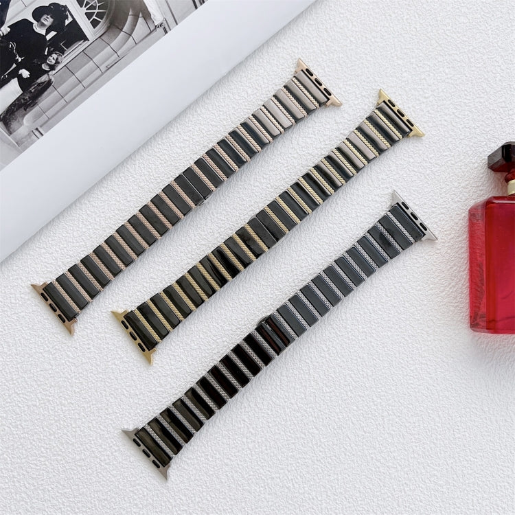 Ceramic One-bead Steel Strap Watchband For Apple Watch Series, 7 41mm / 6&amp;SE&amp;5&amp;4 40mm / 3&amp;2&amp;1 38mm, 7 45mm / 6&amp;SE&amp;5&amp;4 44mm / 3&amp;2&amp;1 42mm