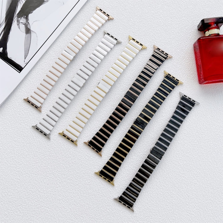 Ceramic One-bead Steel Strap Watchband For Apple Watch Series, 7 41mm / 6&amp;SE&amp;5&amp;4 40mm / 3&amp;2&amp;1 38mm, 7 45mm / 6&amp;SE&amp;5&amp;4 44mm / 3&amp;2&amp;1 42mm