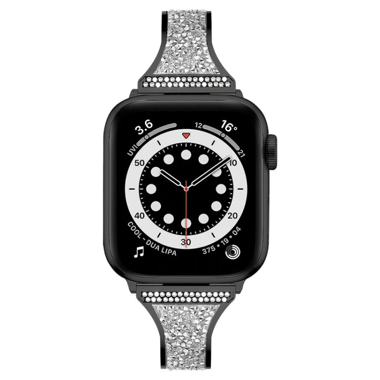 Diamond Encrusted Leather Strap Watchband For Apple Watch Series, 7 41mm / 6&amp;SE&amp;5&amp;4 40mm / 3&amp;2&amp;1 38mm, 7 45mm / 6&amp;SE&amp;5&amp;4 44mm / 3&amp;2&amp;1 42mm