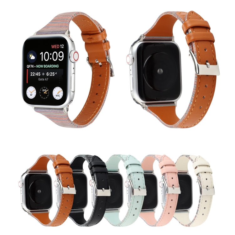 Stitching Stripes Genuine Leather Strap Watchband, For Apple Watch Series, For Apple Watch Series 5