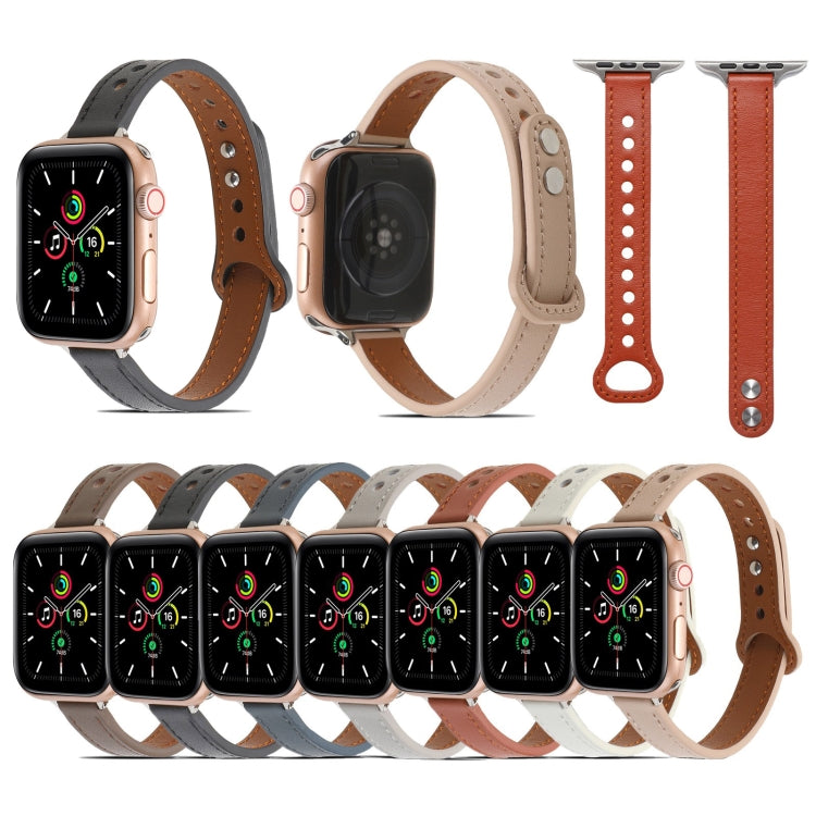 Double Rivets Leather Watchband for Apple Watch Series, 7 41mm / 6&amp;SE&amp;5&amp;4 40mm / 3&amp;2&amp;1 38mm, 7 45mm / 6&amp;SE&amp;5&amp;4 44mm / 3&amp;2&amp;1 42mm