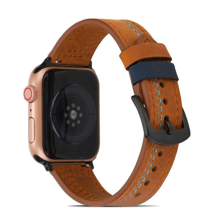 Sewing Matte Leather Watchband for Apple Watch Series, 7 41mm / 6&amp;SE&amp;5&amp;4 40mm / 3&amp;2&amp;1 38mm, 7 45mm / 6&amp;SE&amp;5&amp;4 44mm / 3&amp;2&amp;1 42mm