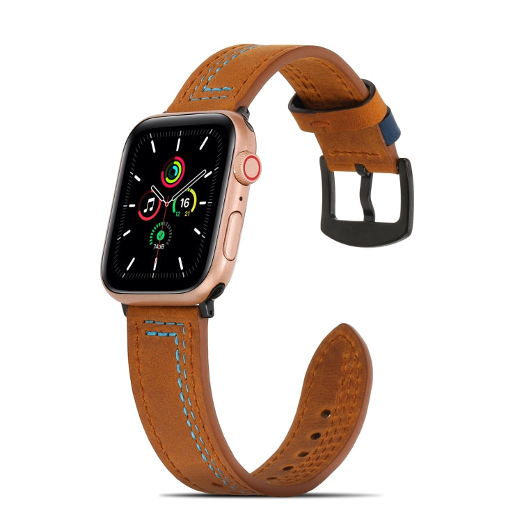 Sewing Matte Leather Watchband for Apple Watch Series, 7 41mm / 6&SE&5&4 40mm / 3&2&1 38mm, 7 45mm / 6&SE&5&4 44mm / 3&2&1 42mm