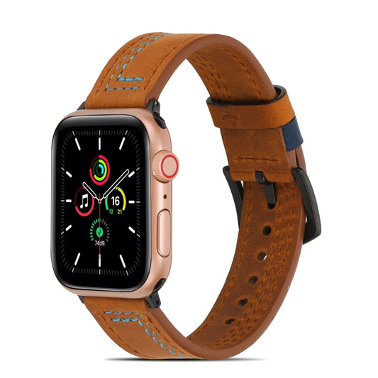 Sewing Matte Leather Watchband for Apple Watch Series, 7 41mm / 6&SE&5&4 40mm / 3&2&1 38mm, 7 45mm / 6&SE&5&4 44mm / 3&2&1 42mm