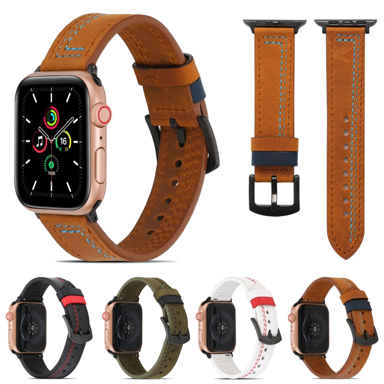 Sewing Matte Leather Watchband for Apple Watch Series, 7 41mm / 6&SE&5&4 40mm / 3&2&1 38mm, 7 45mm / 6&SE&5&4 44mm / 3&2&1 42mm