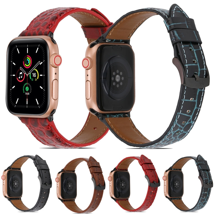 Crocodile Texture Leather Watchband for Apple Watch Series, 7 41mm / 6&SE&5&4 40mm / 3&2&1 38mm, 7 45mm / 6&SE&5&4 44mm / 3&2&1 42mm