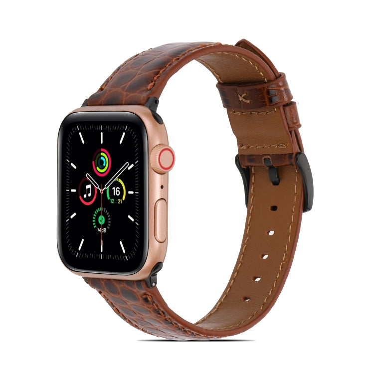Crocodile Texture Leather Watchband for Apple Watch Series, 7 41mm / 6&amp;SE&amp;5&amp;4 40mm / 3&amp;2&amp;1 38mm, 7 45mm / 6&amp;SE&amp;5&amp;4 44mm / 3&amp;2&amp;1 42mm