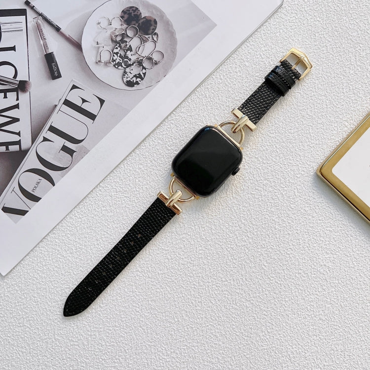 D-shaped Steel + Genuine Leather Strap For Apple Watch Series, 7 41mm / 6&amp;SE&amp;5&amp;4 40mm / 3&amp;2&amp;1 38mm, 7 45mm / 6&amp;SE&amp;5&amp;4 44mm / 3&amp;2&amp;1 42mm