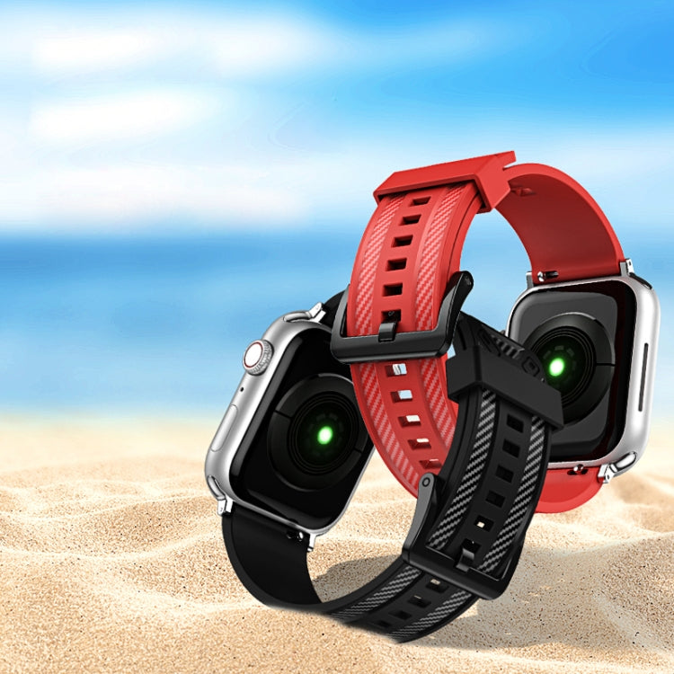 Carbon Fiber Texture Watchband For Apple Watch Series, 7 41mm / 6&amp;SE&amp;5&amp;4 40mm / 3&amp;2&amp;1 38mm, 7 45mm / 6&amp;SE&amp;5&amp;4 44mm / 3&amp;2&amp;1 42mm