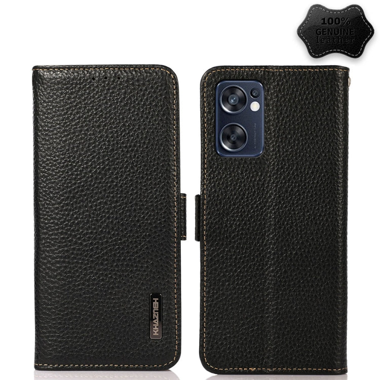 KHAZNEH Side-Magnetic Litchi Genuine Leather RFID Phone Case, For OPPO Reno7 SE 5G, For vivo S12 5G / V23, For Xiaomi Redmi Note 11 4G / Note 11S, For Samsung Galaxy A23 5G