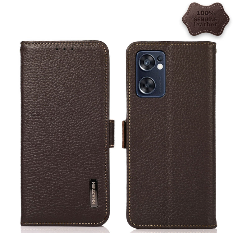 KHAZNEH Side-Magnetic Litchi Genuine Leather RFID Phone Case, For OPPO Reno7 SE 5G, For vivo S12 5G / V23, For Xiaomi Redmi Note 11 4G / Note 11S, For Samsung Galaxy A23 5G