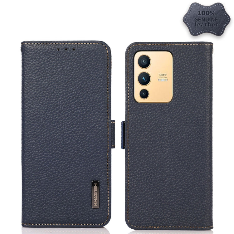 KHAZNEH Side-Magnetic Litchi Genuine Leather RFID Phone Case, For OPPO Reno7 SE 5G, For vivo S12 5G / V23, For Xiaomi Redmi Note 11 4G / Note 11S, For Samsung Galaxy A23 5G