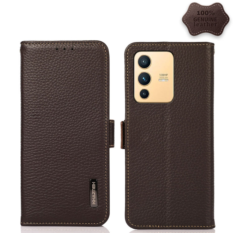 KHAZNEH Side-Magnetic Litchi Genuine Leather RFID Phone Case, For OPPO Reno7 SE 5G, For vivo S12 5G / V23, For Xiaomi Redmi Note 11 4G / Note 11S, For Samsung Galaxy A23 5G