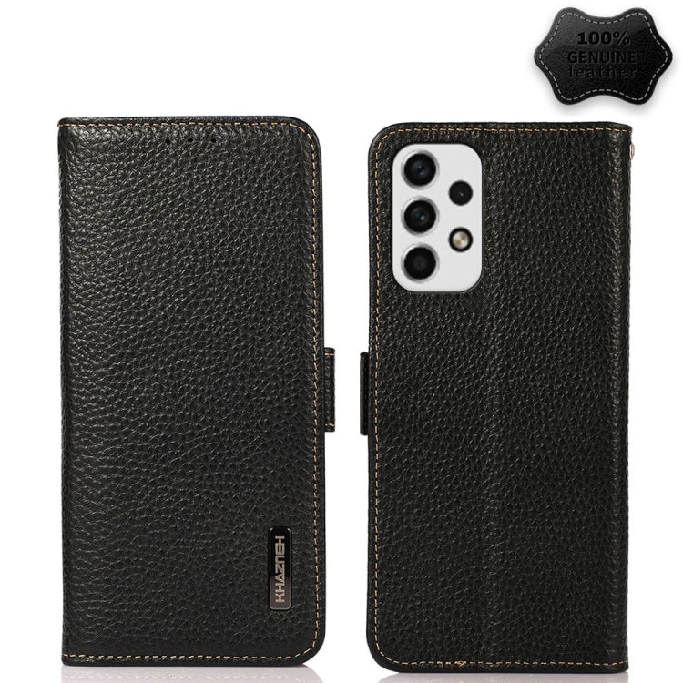 KHAZNEH Side-Magnetic Litchi Genuine Leather RFID Phone Case, For OPPO Reno7 SE 5G, For vivo S12 5G / V23, For Xiaomi Redmi Note 11 4G / Note 11S, For Samsung Galaxy A23 5G