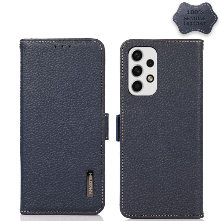 KHAZNEH Side-Magnetic Litchi Genuine Leather RFID Phone Case, For OPPO Reno7 SE 5G, For vivo S12 5G / V23, For Xiaomi Redmi Note 11 4G / Note 11S, For Samsung Galaxy A23 5G