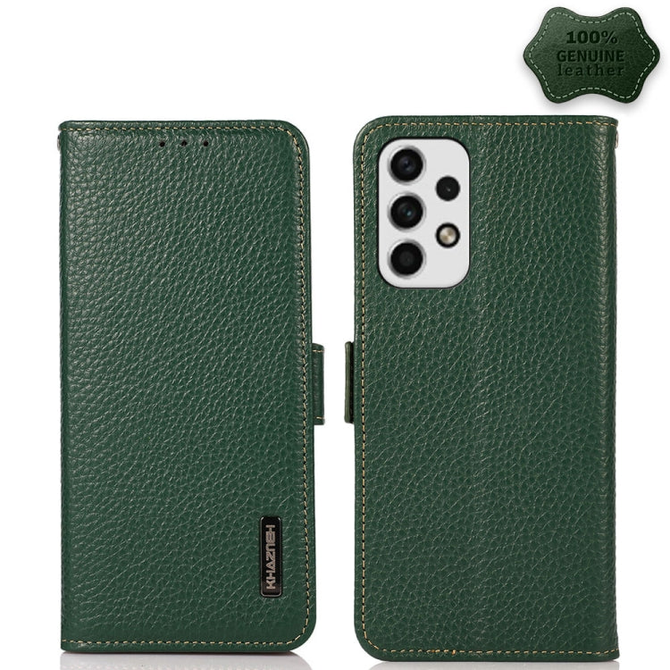 KHAZNEH Side-Magnetic Litchi Genuine Leather RFID Phone Case, For OPPO Reno7 SE 5G, For vivo S12 5G / V23, For Xiaomi Redmi Note 11 4G / Note 11S, For Samsung Galaxy A23 5G