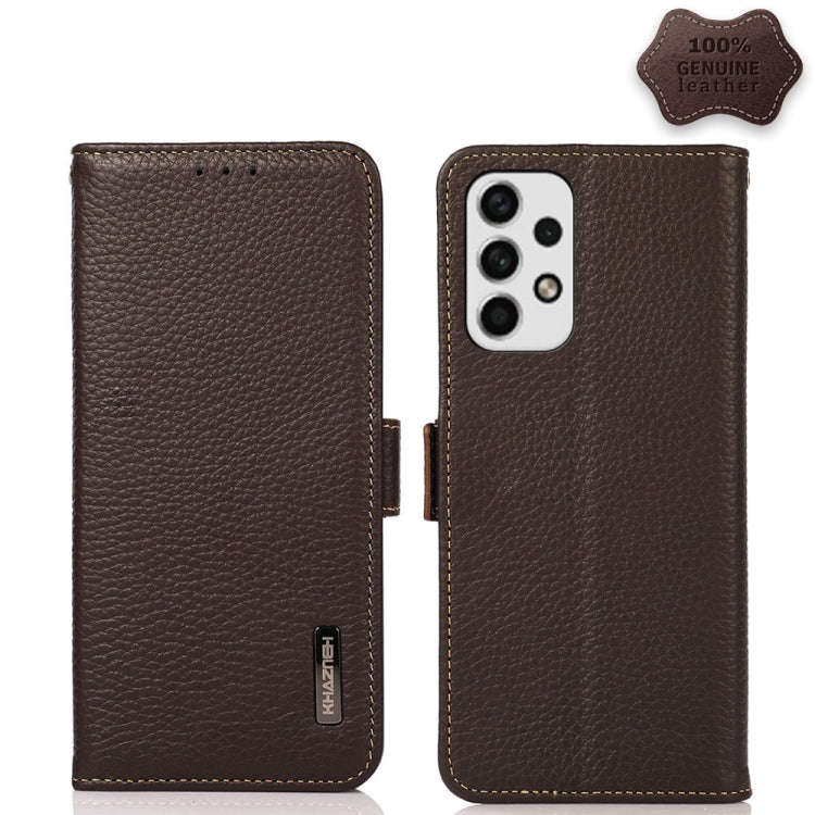 KHAZNEH Side-Magnetic Litchi Genuine Leather RFID Phone Case, For OPPO Reno7 SE 5G, For vivo S12 5G / V23, For Xiaomi Redmi Note 11 4G / Note 11S, For Samsung Galaxy A23 5G