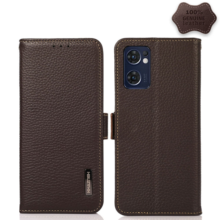 KHAZNEH Side-Magnetic Litchi Genuine Leather RFID Phone Case, For Nokia C20 Plus, For OPPO Realme 9i, For OPPO Reno7 5G / Find X5 Lite, For Xiaomi Redmi Note 11 Pro 5G / 4G Foreign Version, For Xiaomi Redmi Note 11 Pro 5G / 4G