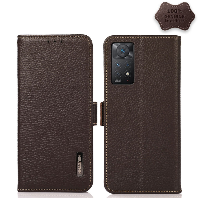 KHAZNEH Side-Magnetic Litchi Genuine Leather RFID Phone Case, For Nokia C20 Plus, For OPPO Realme 9i, For OPPO Reno7 5G / Find X5 Lite, For Xiaomi Redmi Note 11 Pro 5G / 4G Foreign Version, For Xiaomi Redmi Note 11 Pro 5G / 4G