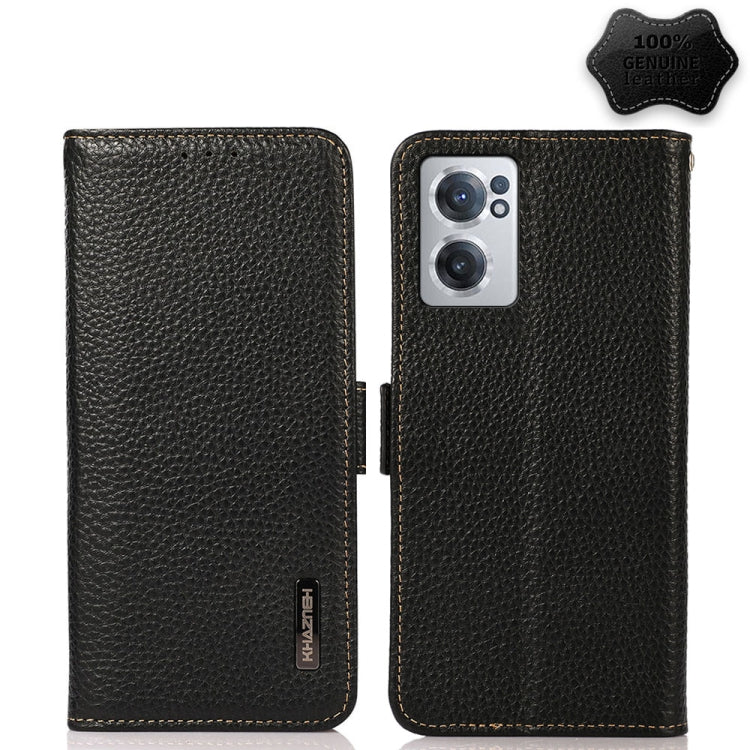 KHAZNEH Side-Magnetic Litchi Genuine Leather RFID Phone Case, For Nokia G21 / G11 4G, For OnePlus Nord CE 2 5G, For OPPO Realme 9 Pro+