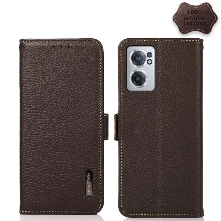 KHAZNEH Side-Magnetic Litchi Genuine Leather RFID Phone Case, For Nokia G21 / G11 4G, For OnePlus Nord CE 2 5G, For OPPO Realme 9 Pro+