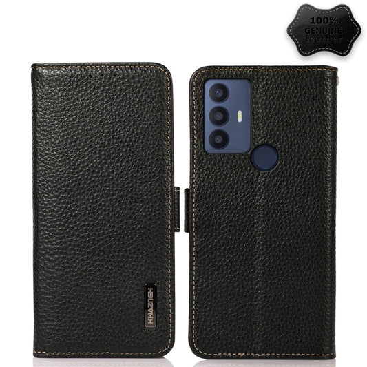 KHAZNEH Side-Magnetic Litchi Genuine Leather RFID Phone Case, For TCL 30 SE / 306 / 305, For TCL 30V 5G / 30 XE 5G, For Xiaomi Redmi K50 Gaming, For OPPO Realme C35