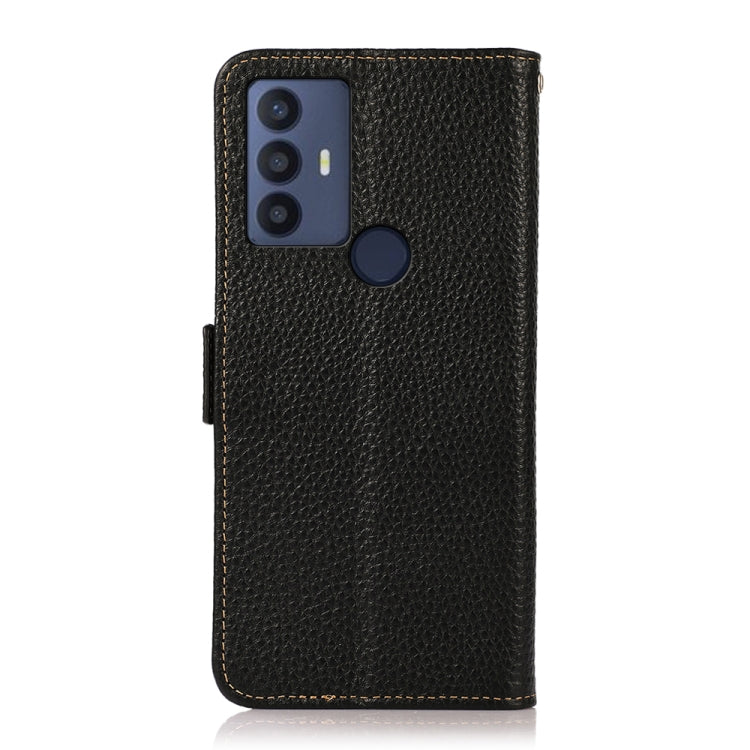 KHAZNEH Side-Magnetic Litchi Genuine Leather RFID Phone Case, For TCL 30 SE / 306 / 305, For TCL 30V 5G / 30 XE 5G, For Xiaomi Redmi K50 Gaming, For OPPO Realme C35