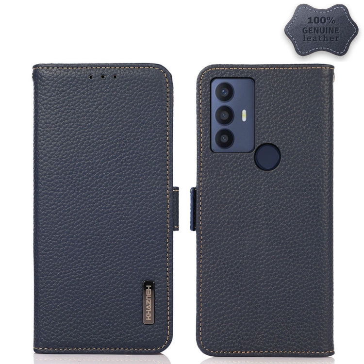 KHAZNEH Side-Magnetic Litchi Genuine Leather RFID Phone Case, For TCL 30 SE / 306 / 305, For TCL 30V 5G / 30 XE 5G, For Xiaomi Redmi K50 Gaming, For OPPO Realme C35