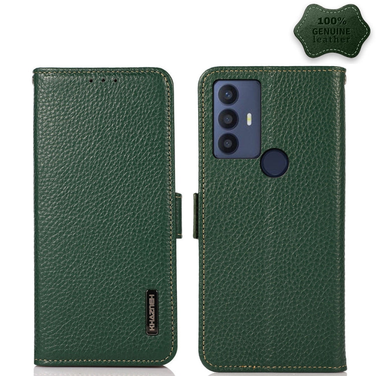 KHAZNEH Side-Magnetic Litchi Genuine Leather RFID Phone Case, For TCL 30 SE / 306 / 305, For TCL 30V 5G / 30 XE 5G, For Xiaomi Redmi K50 Gaming, For OPPO Realme C35