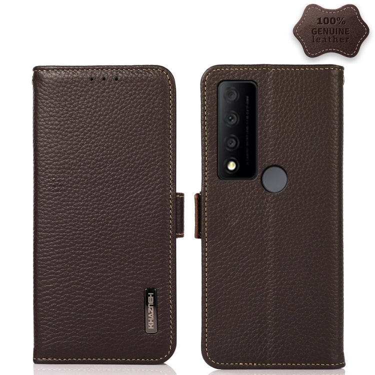 KHAZNEH Side-Magnetic Litchi Genuine Leather RFID Phone Case, For TCL 30 SE / 306 / 305, For TCL 30V 5G / 30 XE 5G, For Xiaomi Redmi K50 Gaming, For OPPO Realme C35