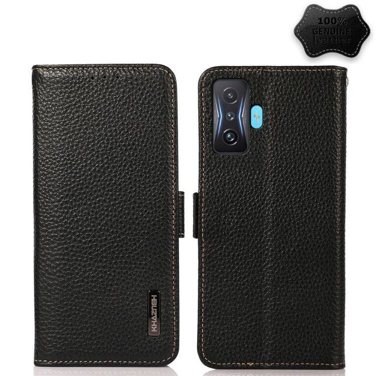 KHAZNEH Side-Magnetic Litchi Genuine Leather RFID Phone Case, For TCL 30 SE / 306 / 305, For TCL 30V 5G / 30 XE 5G, For Xiaomi Redmi K50 Gaming, For OPPO Realme C35