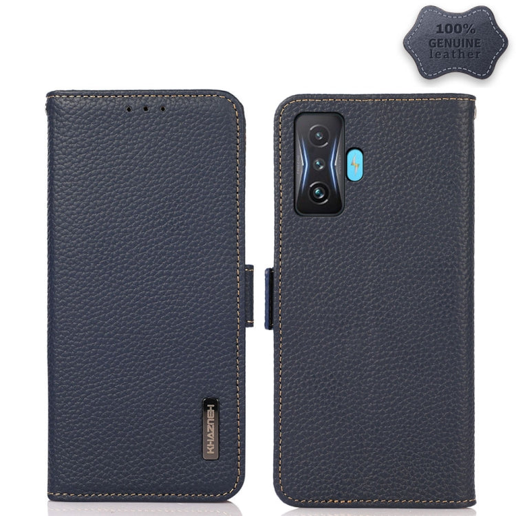 KHAZNEH Side-Magnetic Litchi Genuine Leather RFID Phone Case, For TCL 30 SE / 306 / 305, For TCL 30V 5G / 30 XE 5G, For Xiaomi Redmi K50 Gaming, For OPPO Realme C35