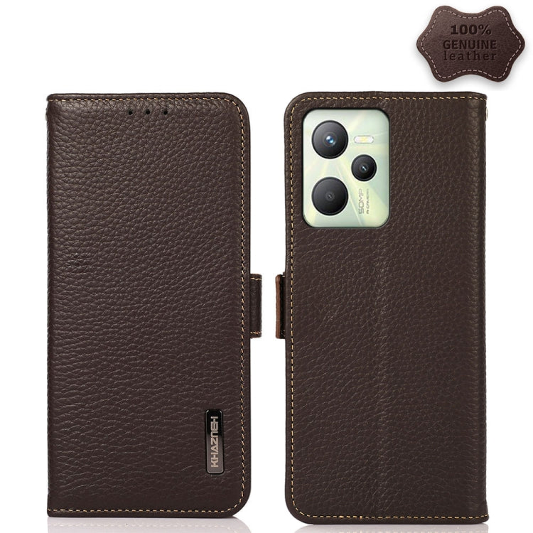 KHAZNEH Side-Magnetic Litchi Genuine Leather RFID Phone Case, For TCL 30 SE / 306 / 305, For TCL 30V 5G / 30 XE 5G, For Xiaomi Redmi K50 Gaming, For OPPO Realme C35