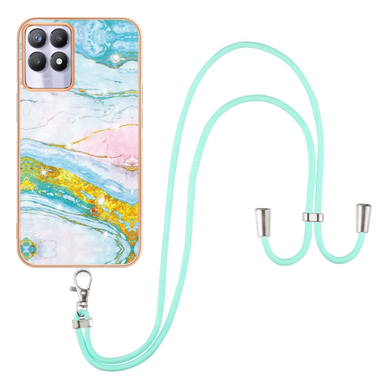 Electroplating Marble IMD TPU Phone Case with Lanyard, For Realme 8i, For Realme C21Y, For OPPO Reno6 5G, For OPPO Reno6 Pro+ 5G