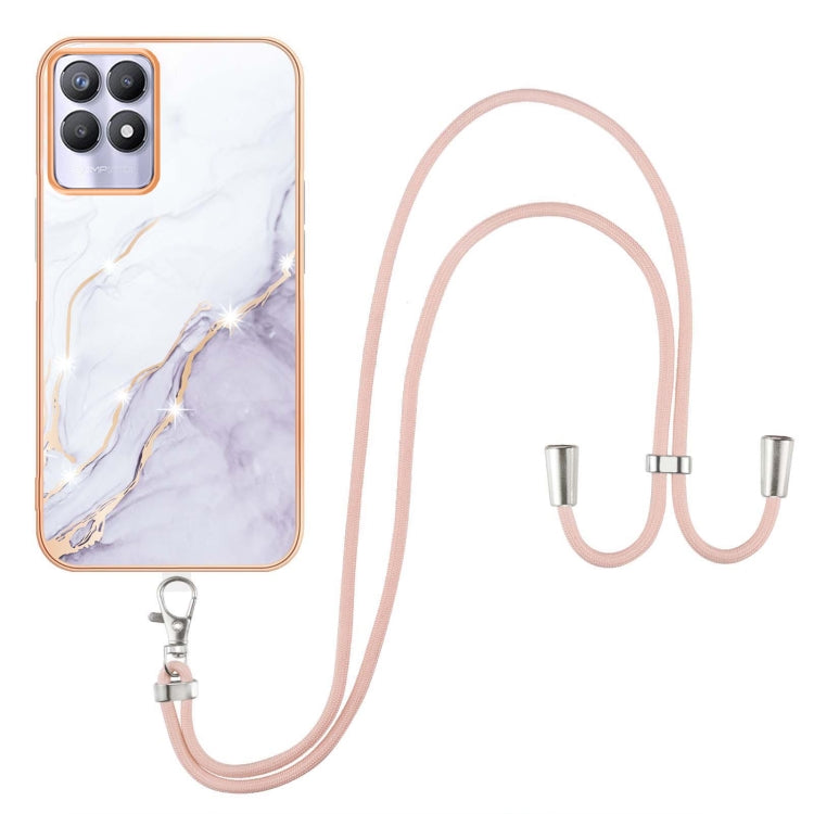 Electroplating Marble IMD TPU Phone Case with Lanyard, For Realme 8i, For Realme C21Y, For OPPO Reno6 5G, For OPPO Reno6 Pro+ 5G