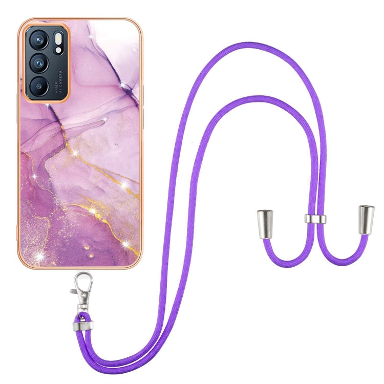 Electroplating Marble IMD TPU Phone Case with Lanyard, For Realme 8i, For Realme C21Y, For OPPO Reno6 5G, For OPPO Reno6 Pro+ 5G