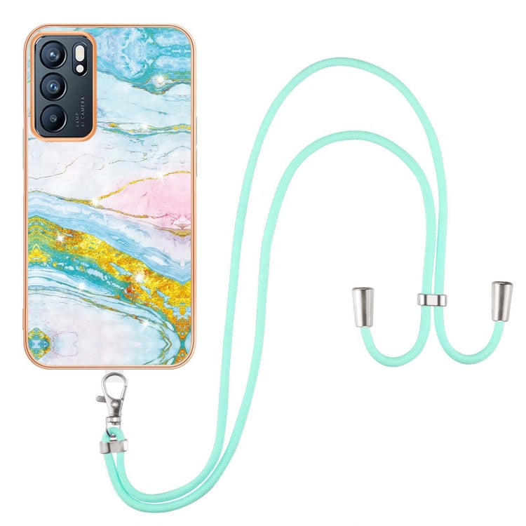 Electroplating Marble IMD TPU Phone Case with Lanyard, For Realme 8i, For Realme C21Y, For OPPO Reno6 5G, For OPPO Reno6 Pro+ 5G