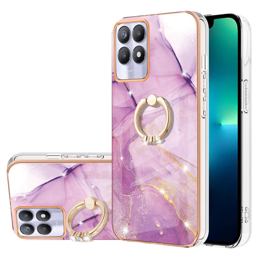 Electroplating Marble Pattern IMD TPU Phone Case with Ring Holder, For Realme 8i, For Realme C21Y, For OPPO Reno6 5G, For OPPO Reno6 Pro+ 5G