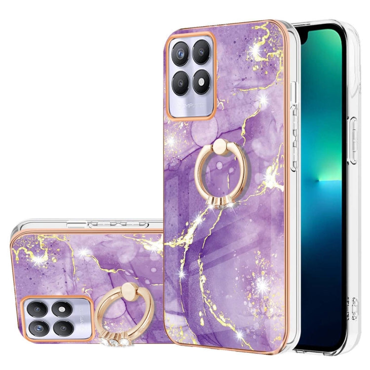 Electroplating Marble Pattern IMD TPU Phone Case with Ring Holder, For Realme 8i, For Realme C21Y, For OPPO Reno6 5G, For OPPO Reno6 Pro+ 5G