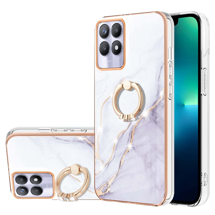 Electroplating Marble Pattern IMD TPU Phone Case with Ring Holder, For Realme 8i, For Realme C21Y, For OPPO Reno6 5G, For OPPO Reno6 Pro+ 5G